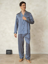 [Navy Stripe] SilkSilky-CA 19Momme Pure Silk Mens Pajamas 007,