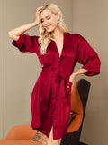 SilkSilky CA Pure Silk Half Sleeve Womens Robe Wine 003