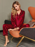 SilkSilky-CA Pure Silk Long Sleeve Lapel Women's Pajamas Wine 008