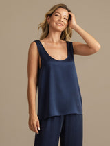 [Dark Blue] SilkSilky-CA 19Momme Machine-Washable Silk Sleeveless Scoop Neck Women's Pajamas 008