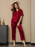 SilkSilky-CA Pure Silk Short Sleeve Lapel Women's Pajamas Wine 001