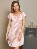 SilkSilky CA Pure Silk Cap Sleeve Tie Neck Nightgown LightPink 004