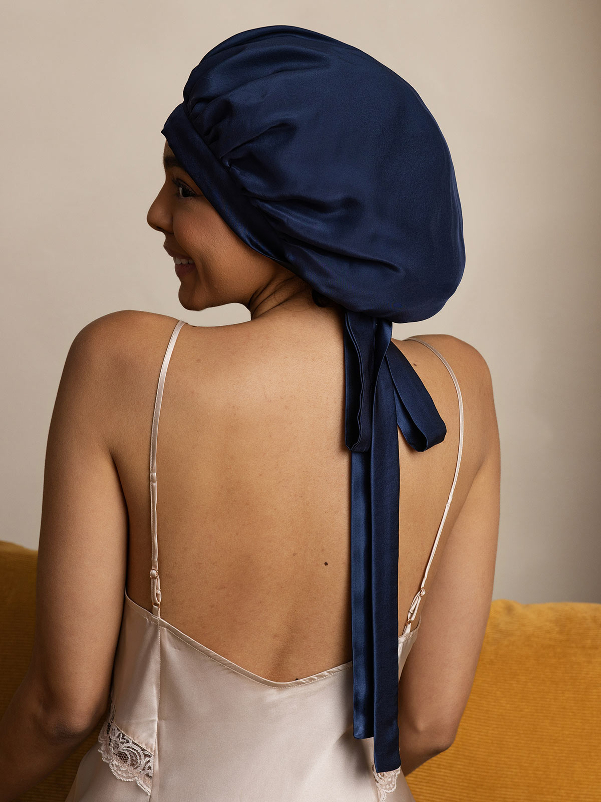 [Dark Blue] SilkSilky-CA Pure Silk Sleep Cap 001