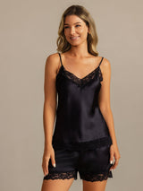 [Black] SilkSilky-CA Spaghetti Strap V Neck Camisole Set 003