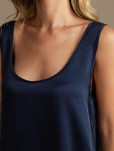 [Dark Blue] SilkSilky-CA 19Momme Machine-Washable Silk Sleeveless Scoop Neck Women's Pajamas 004