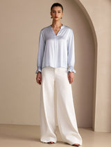 [Sky Blue] SilkSilky-CA Long Sleeve Split Women's Blouse 006