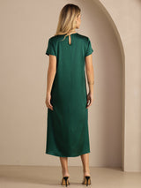 [Dark Green] SilkSilky-CA Short Sleeve Round Neck Dress 002