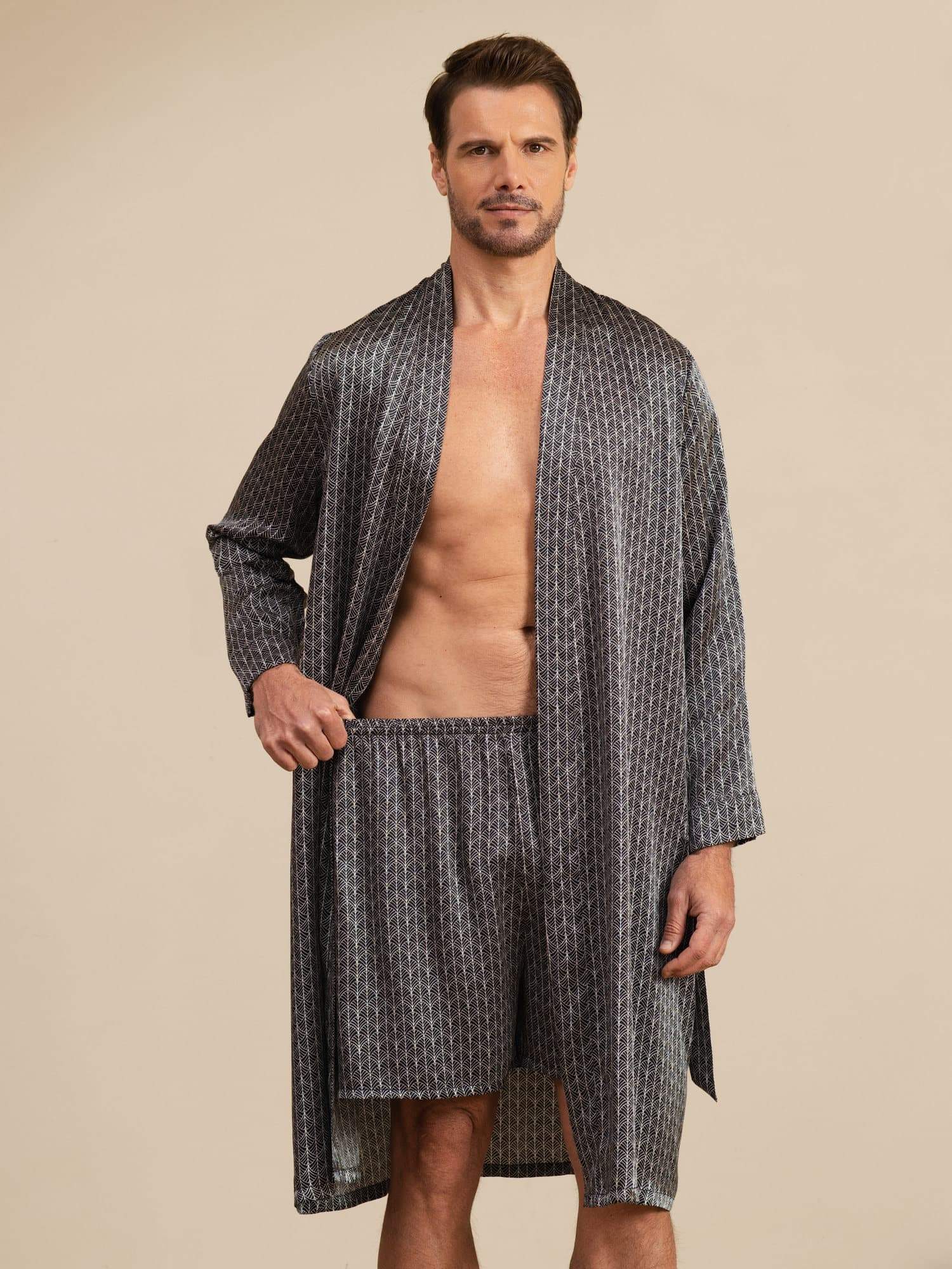 [Black Ginkgo] SilkSilky-CA Long Sleeve Men's Pajamas 001