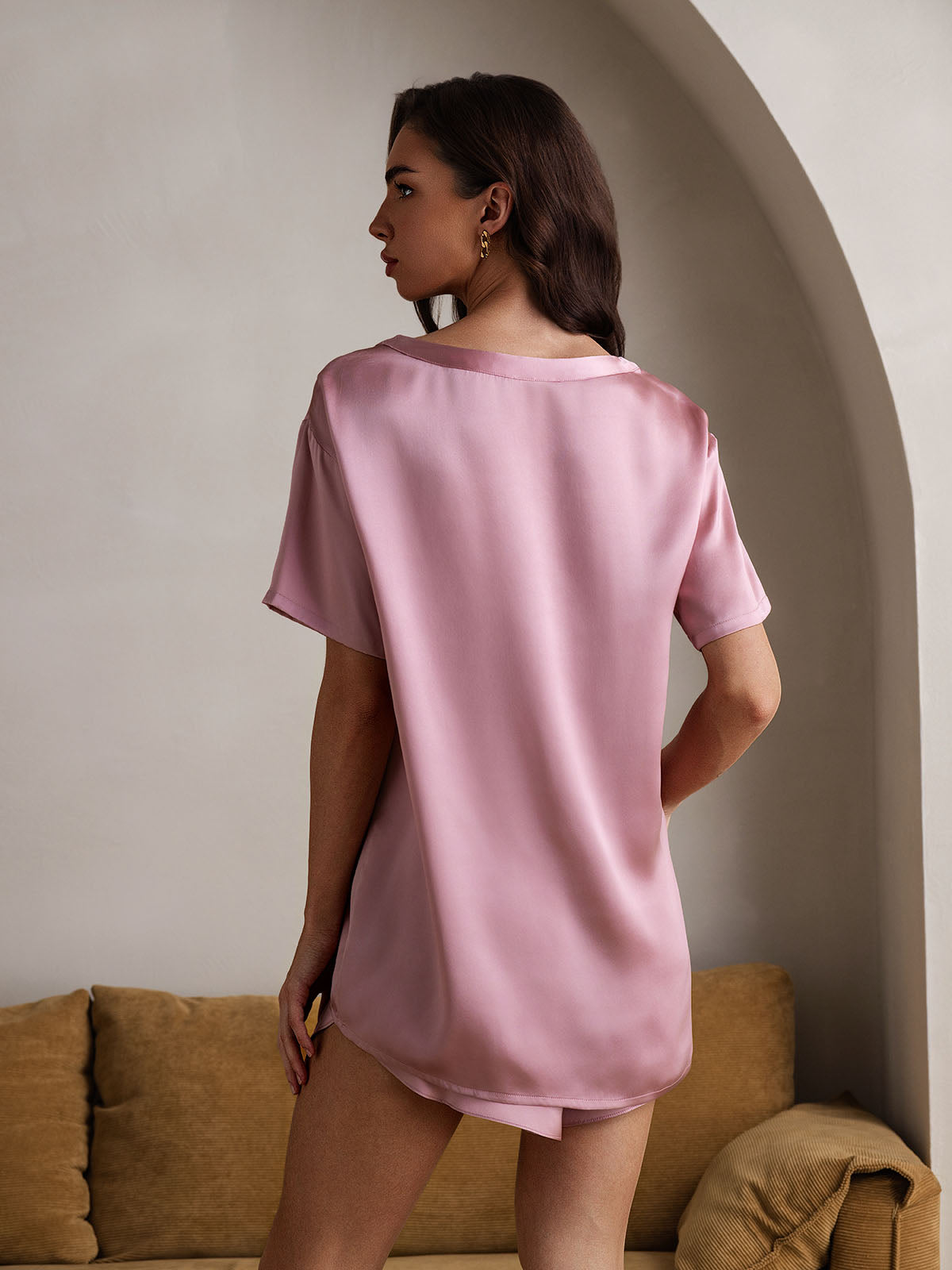 [Pale Mauve] SilkSilky-CA Pure Silk Round Neck Women's Pajamas 003