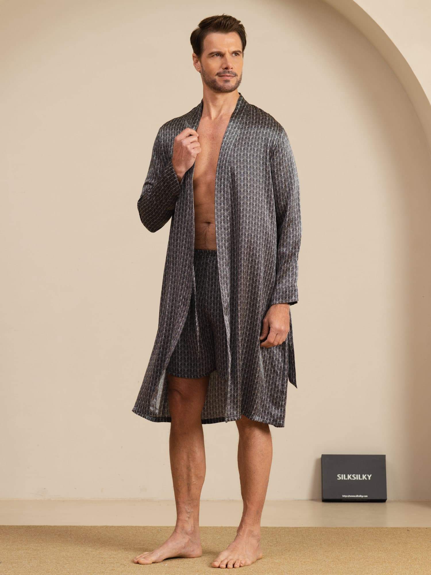 [Black Ginkgo] SilkSilky-CA Long Sleeve Men's Pajamas 002