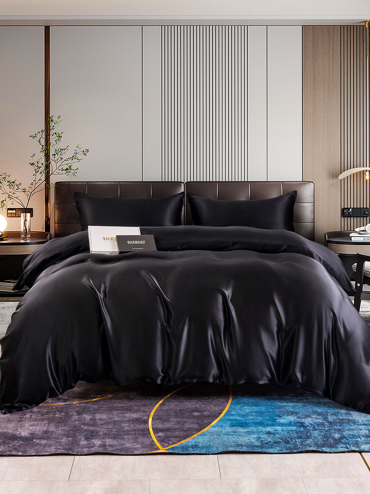 SilkSilky CA 22Momme Pure Silk Bedding Set Black 001