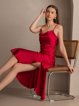 [Wine] SilkSilky-CA Spaghetti Strap Cowl Neck Dress 004