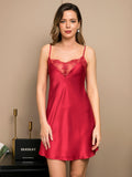 SilkSilky CA Pure Silk Sleeveless Deep V Neck Nightgown Red 005