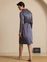 [Navy Ginkgo] SilkSilky-CA Long Sleeve V Neck Men's Robe 002