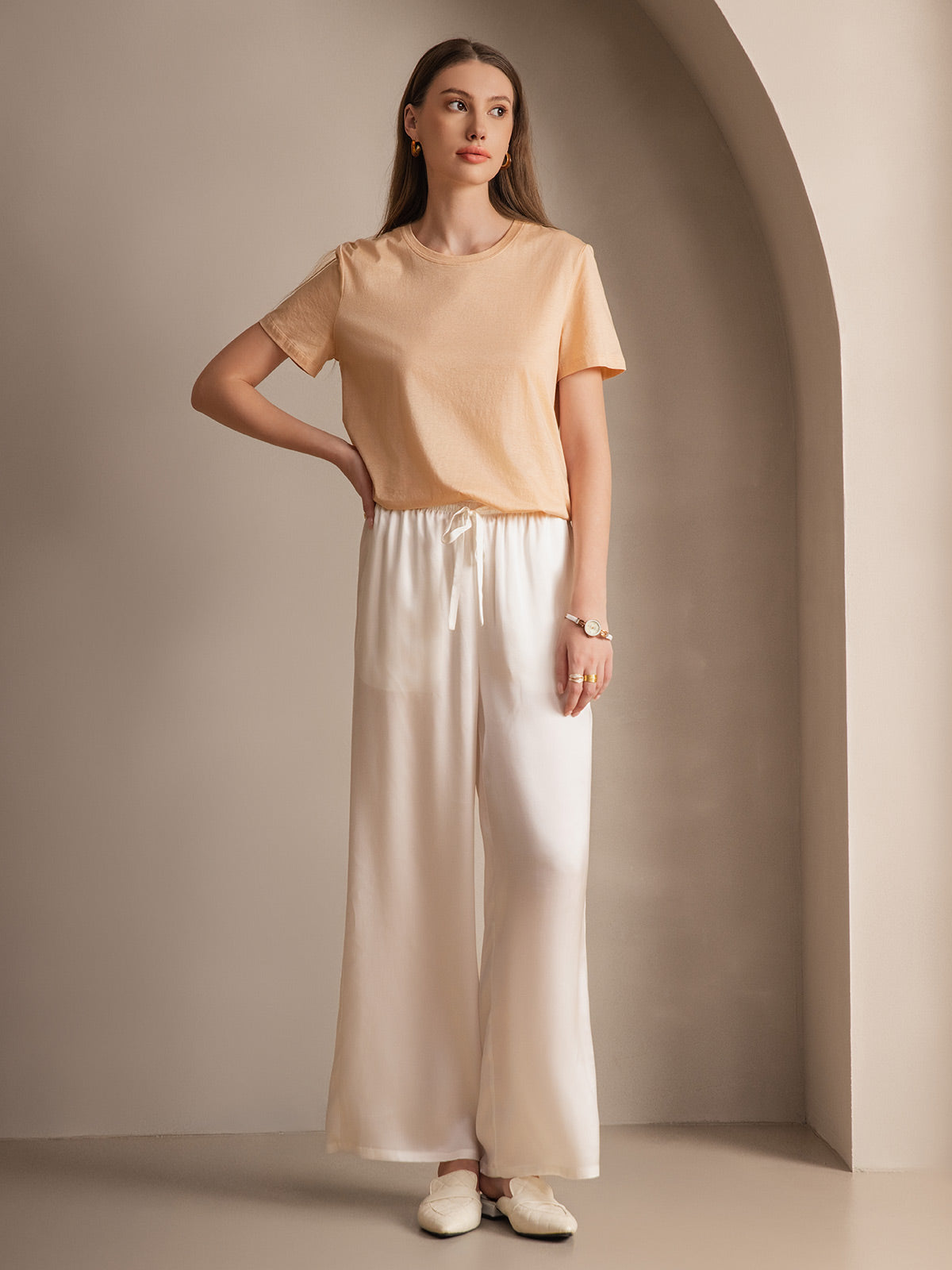 [White] SilkSilky-CA Pure Silk Womens Pants 003