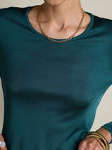 [Posy Green] SilkSilky-CA Silk Jersey Long Sleeve Round Neck Women's T-Shirt 008