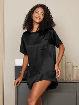 [Black] SilkSilky-CA Short Sleeve Round Neck Women's Pajamas 001