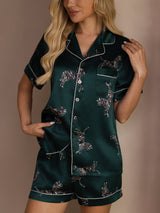 [Emerald Zebra] SilkSilky-CA Short Sleeve Lapel Collar Women's Pajamas 005