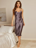 SilkSilky-CA Pure Silk Deep V Neck Nightgown PurpleGray 007