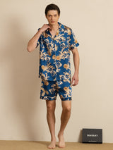 [Navy Dragon] SilkSilky-CA Short Sleeve Lapel Collar Men's Pajamas 006