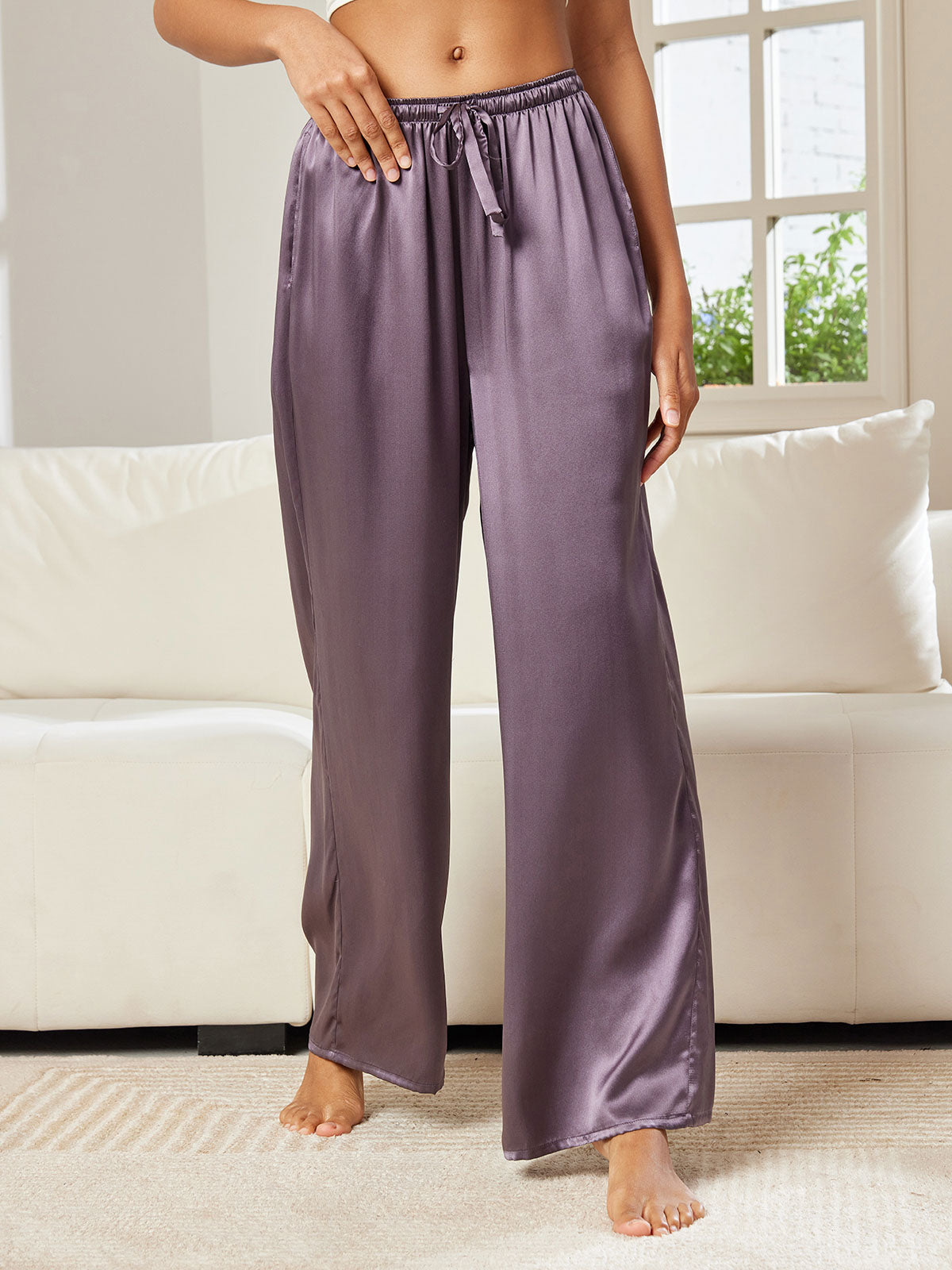 [Purple Gray] SilkSilky-CA Pure Silk Womens Pants 005