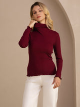 [Wine] SilkSilky-CA Long Sleeve Turtle Neck Women's T-Shirt 004