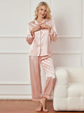 SilkSilky CA Pure Silk Long Sleeve Lapel Women's Pajamas Pink 004