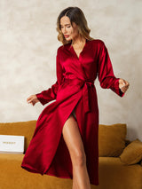 [Wine] SilkSilky-CA Long Sleeve Women's Robe 001