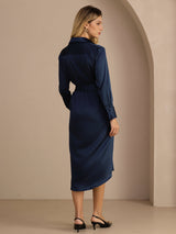 [Dark Blue] SilkSilky-CA Long Sleeve Lapel Collar Dress 002