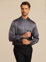 [Dark Gray] SilkSilky-CA Long Sleeve Stand Collar Men''s Shirt 003