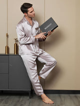 [Pale Mauve] SilkSilky-CA Long Sleeve Notch Collar Men's Pajamas 005