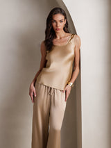 [Champagne] SilkSilky-CA Sleeveless Square Neck Camisole Set 003
