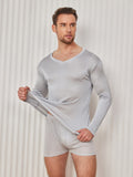 SilkSilky CA Silk Knitted Long Sleeve V Neck Men's T Shirt LightGray 003