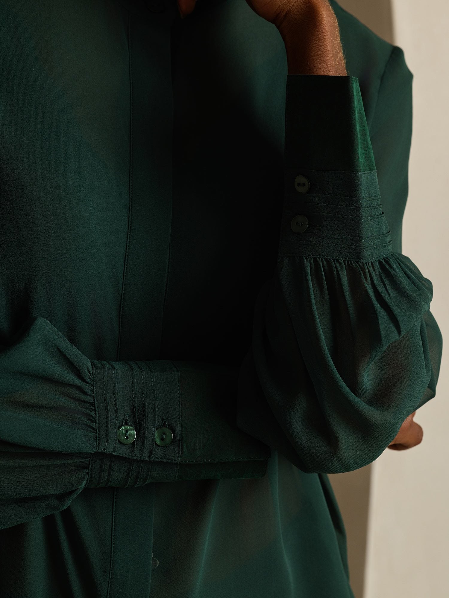 [Dark Green] SilkSilky-CA Pure Silk Split Women's Shirt 005