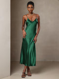 SilkSilky-CA Pure Silk Sleeveless Round Neck Dress Green 007