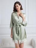 SilkSilky-CA Pure Silk 3/4 Sleeve Lapel Dress LightGreen 004