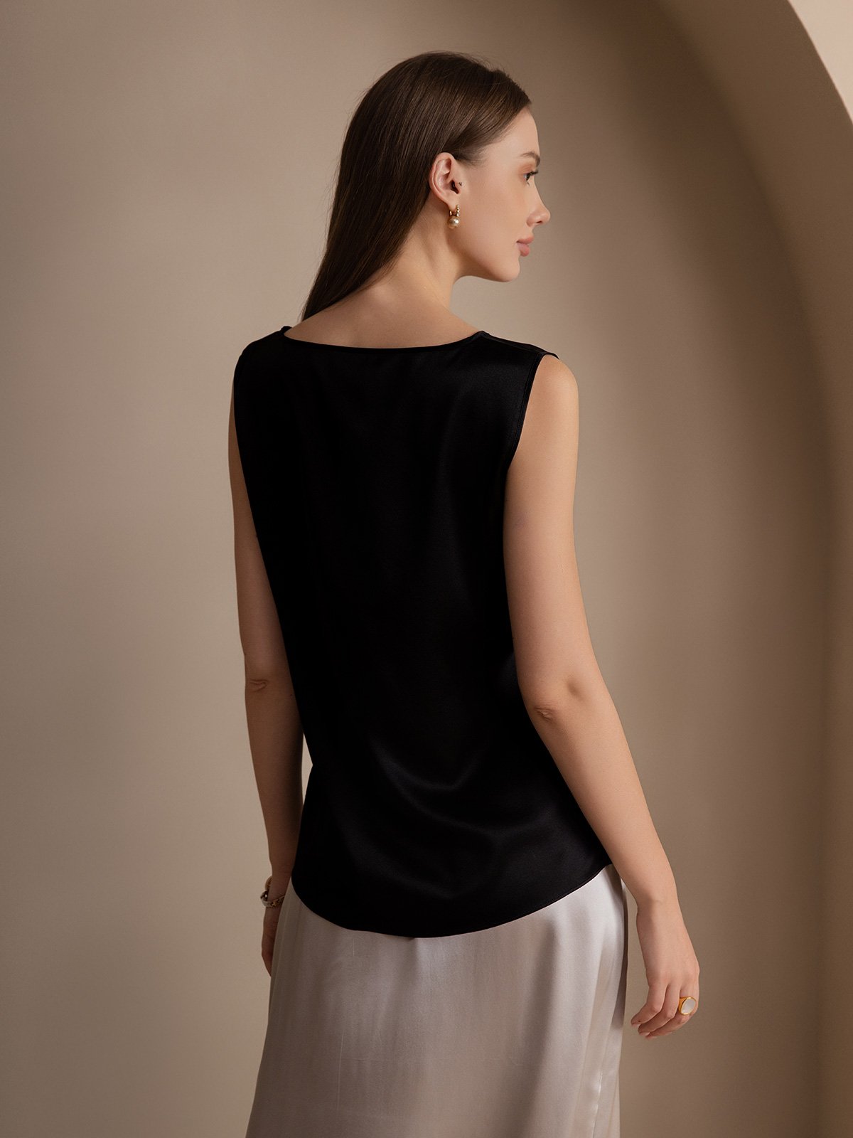 [Black] SilkSilky-CA 19Momme Silk Round Neck Camisole 002