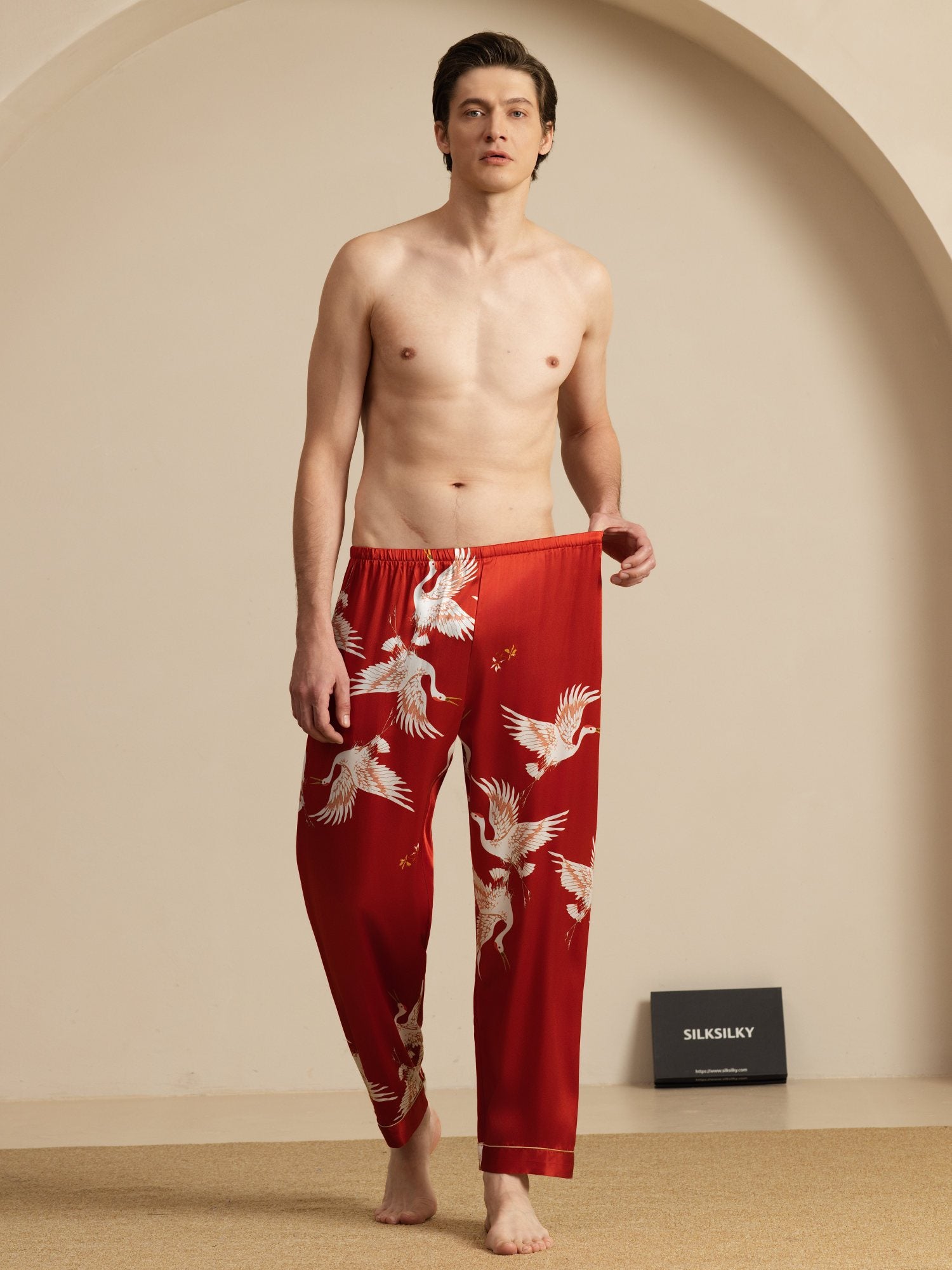 [Wine] SilkSilky-CA 19Momme Mens Sleep Bottoms 006