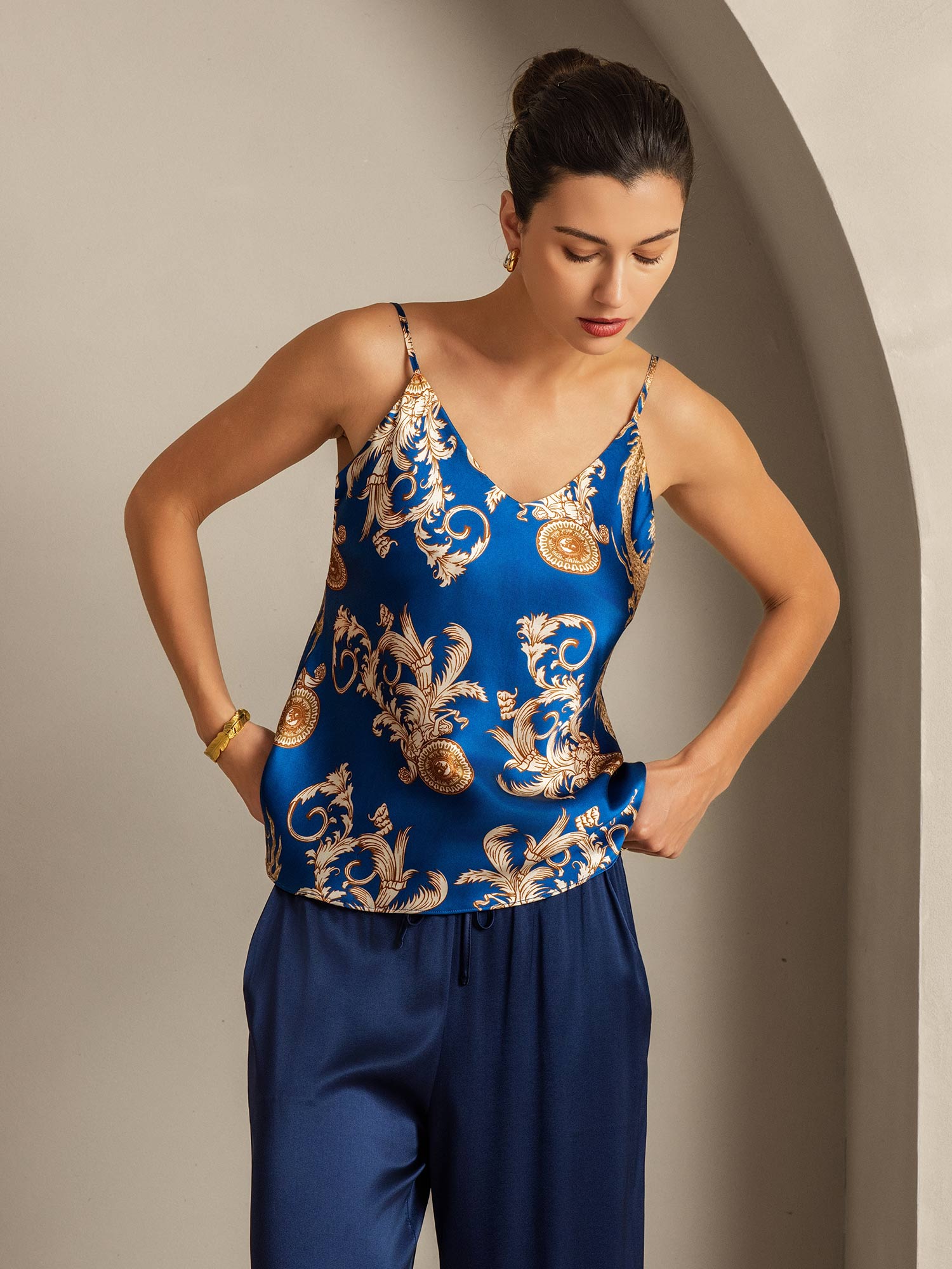 [Navy Dragon] SilkSilky-CA Pure Silk V Neck Camisole 007,