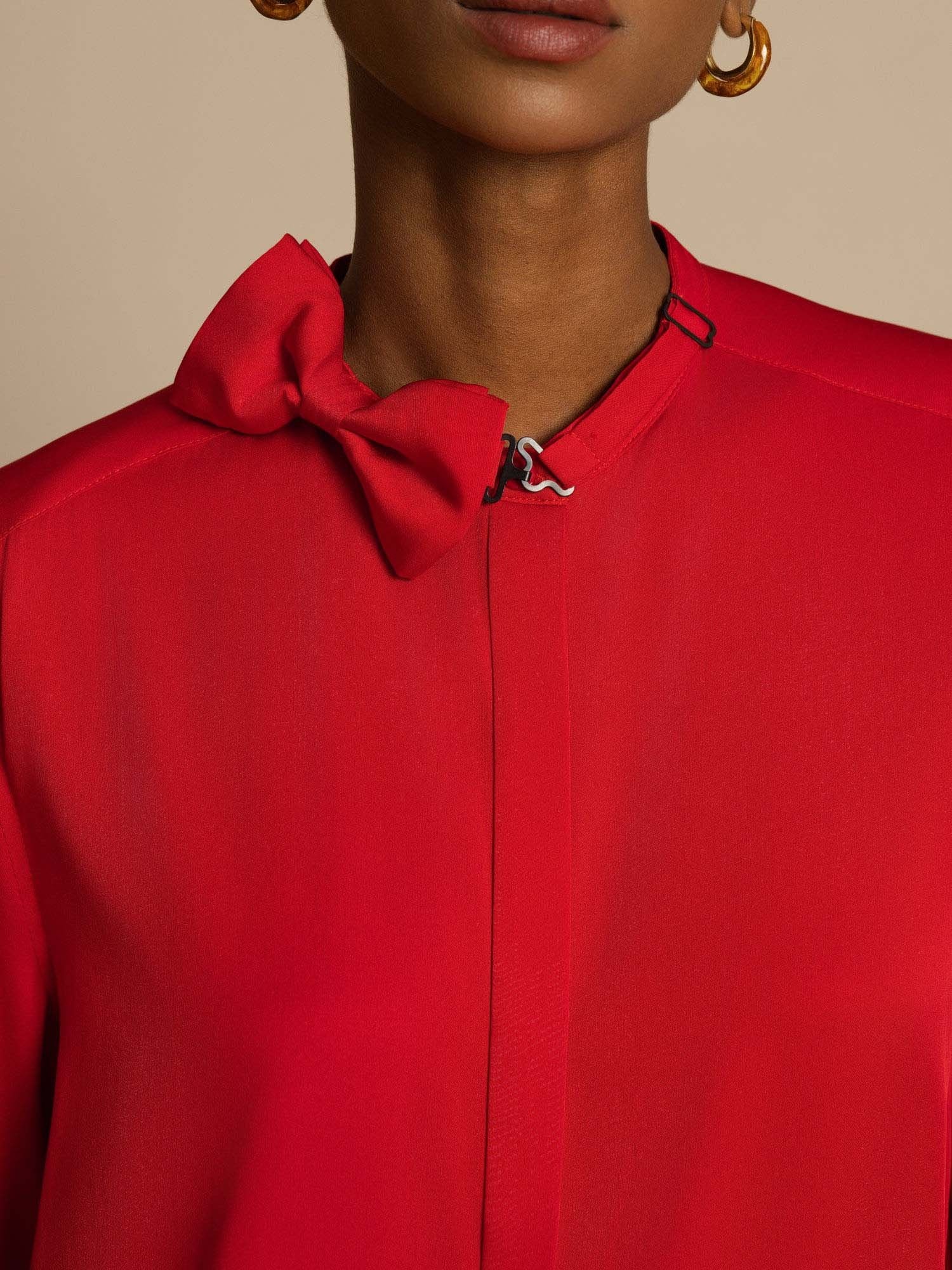 [Wine] SilkSilky-CA 19Momme Stretch Silk Double Georgette Long Sleeve Collar Blouse 004