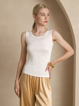 [White] SilkSilky-CA Sleeveless Round Neck Women's T-Shirt 004