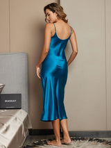 [Teal] SilkSilky-CA Spaghetti Strap V Neck Nightgown 002