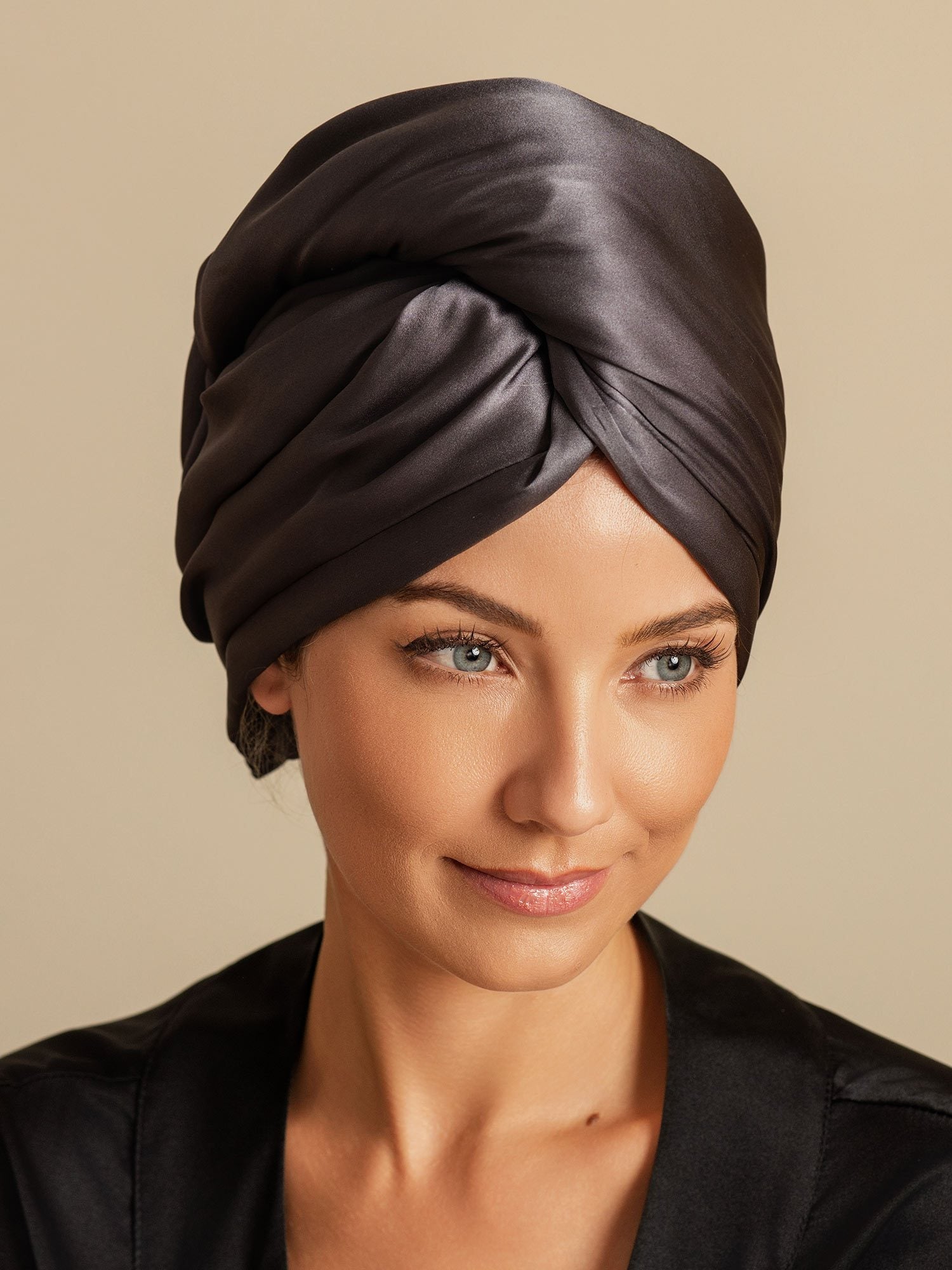 [Dark Gray] SilkSilky-CA Pure Silk Wrap Hair Towel Wrap 003,