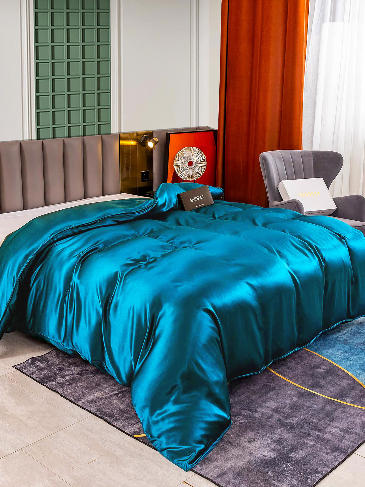 [Teal] SilkSilky-CA 25Momme Pure Silk Duvet Cover 001