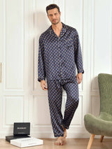 [Navy Chain] SilkSilky-CA 19Momme Long Sleeve Notch Collar Men's Pajamas 002