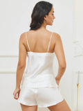 SilkSilky CA Pure Silk Sleeveless V Neck Camisole Set White 003