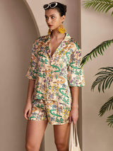 [Sand Crocodile] SilkSilky-CA Short Sleeve Notch Collar Women's Pajamas 004