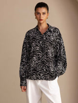 [Black Wave] SilkSilky-CA Long Sleeve Lapel Collar Women's Shirt 001