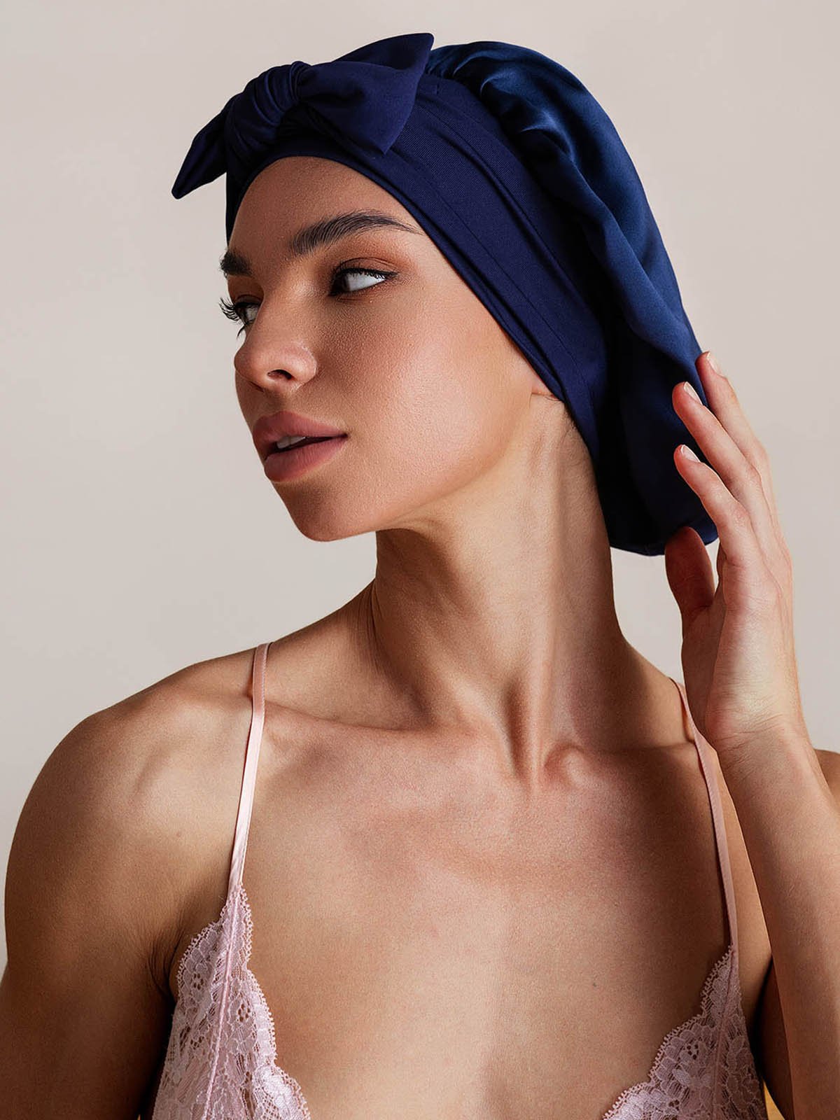 SilkSilky-CA Pure Silk Sleep Cap DarkBlue 002