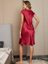 [Wine] SilkSilky-CA Cap Sleeve V Neck Nightgown 002